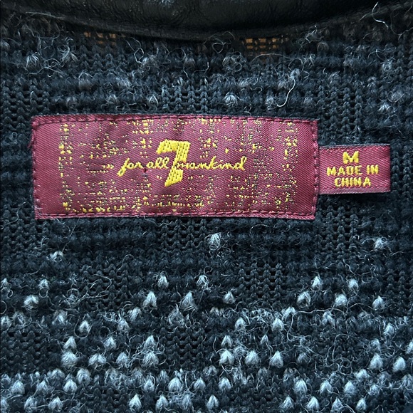 7 For All Mankind Size M Wool Cardigan Lamb Leather Accents Heavyweight Luxury - Picture 6 of 10
